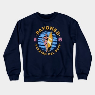 Vintage Pavones, Costa Rica Surfer's Paradise // Retro Surfing 1980s Badge Crewneck Sweatshirt